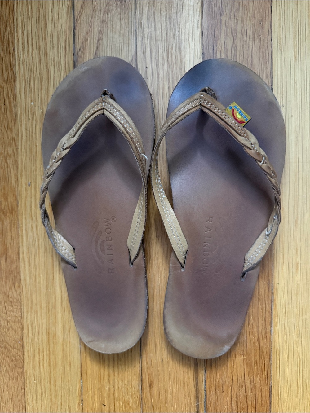 Rainbow women’s Brown Braided Leather Flip Flops